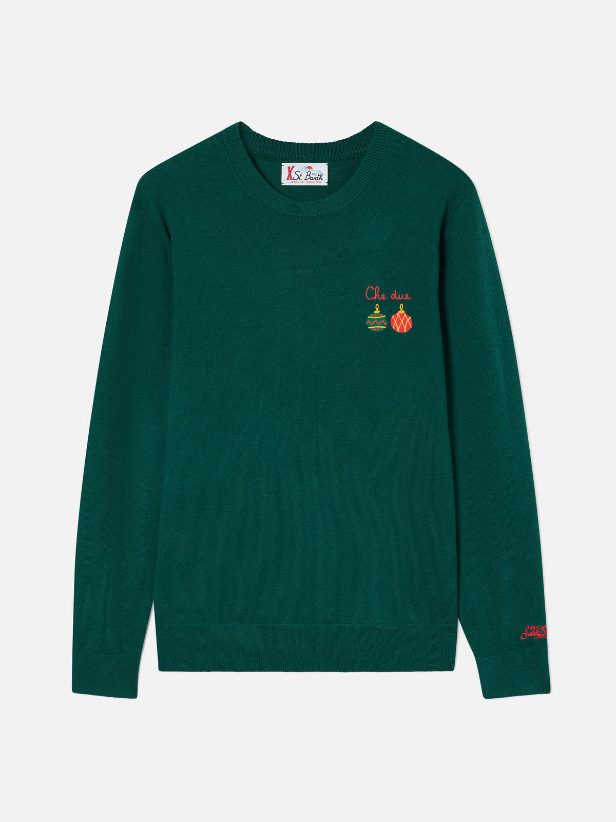 Maglia girocollo Heron Light verde in misto lana e cashmere con ricamo Che Due