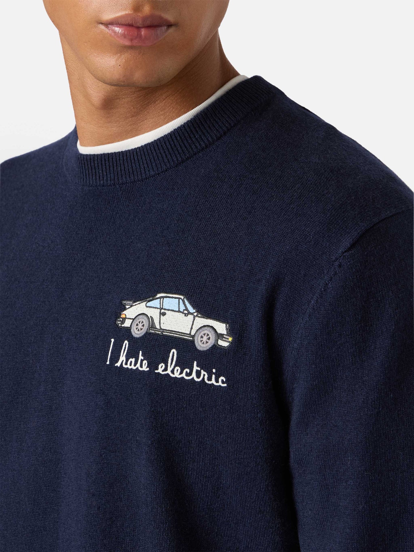 Maglione a girocollo Heron Light con ricamo I hate electric