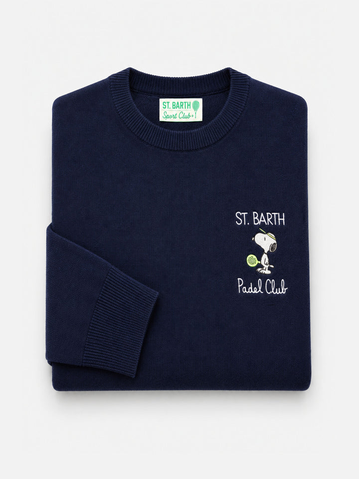 Navy blue Heron Light crewneck sweater with Snoopy padel club heart embroidery | Special edition
