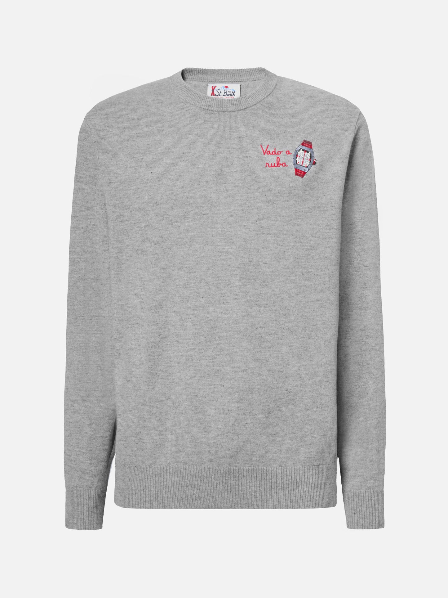 Crewneck sweater Heron Light with Vado a ruba embroidery