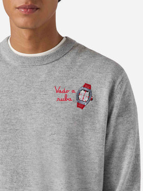 Crewneck sweater Heron Light with Vado a ruba embroidery