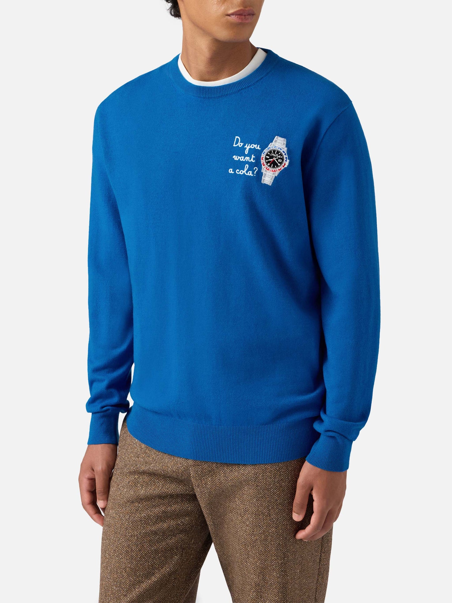 Crewneck sweater Heron Light with Do you want a cola? embroidery