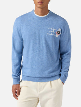 Crewneck sweater Heron Light with La felicità è nelle piccole cose embroidery