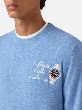 Maglione a girocollo Heron Light con ricamo La felicità è nelle piccole cose