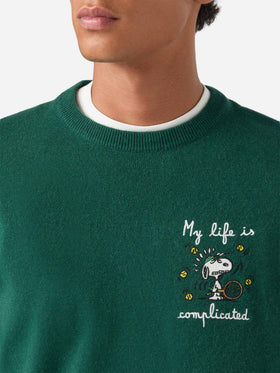 Green Heron Jersey de cuello redondo en mezcla de lana ligera y cachemira con bordado de Snoopy | Special edition 