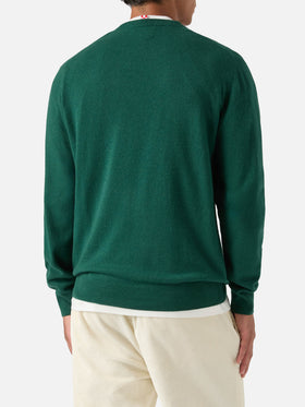 Green Heron Jersey de cuello redondo en mezcla de lana ligera y cachemira con bordado de Snoopy | Special edition 