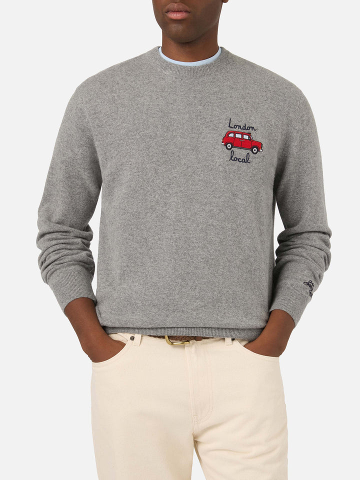 Grey Heron Rundhals-Pullover aus leichter Woll- und Kaschmirmischung mit Mini-Stickerei | Special edition 