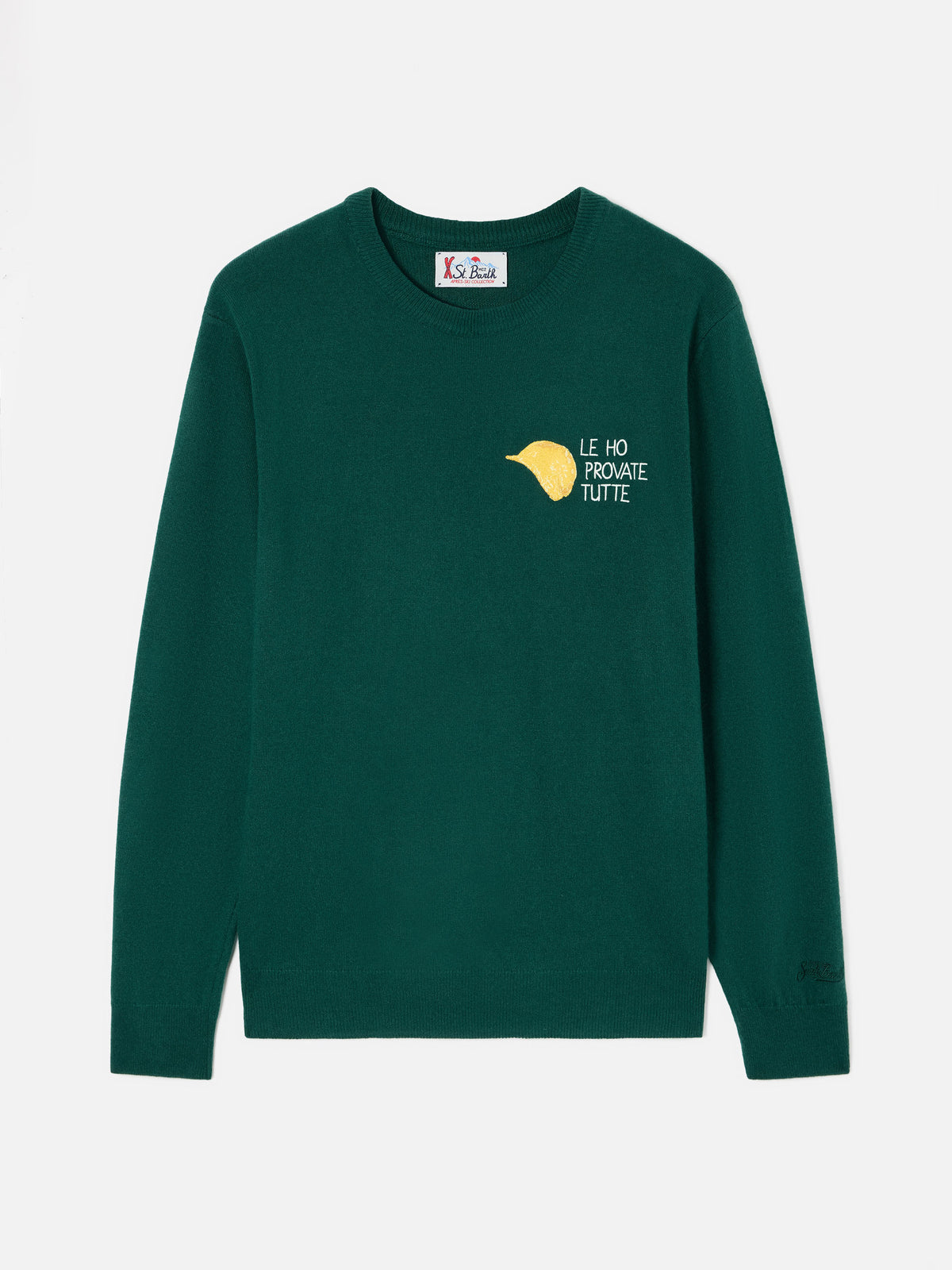 Green Heron Light wool and cashmere blend crewneck with Amica Chips embroidery | Special edition