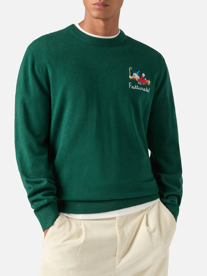 Green Heron Pull col rond en mélange léger de laine et cachemire avec broderie Scrooge McDuck | Special edition 