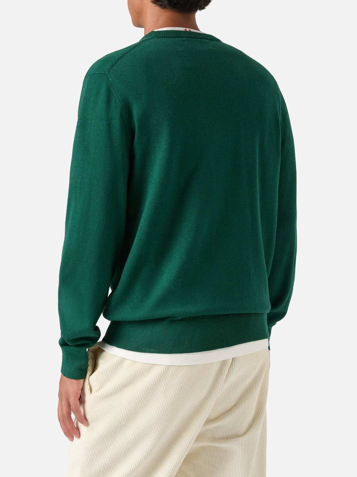 Green Heron jersey de cuello redondo en mezcla de lana ligera y cachemir con bordado de Scrooge McDuck | Special edition 