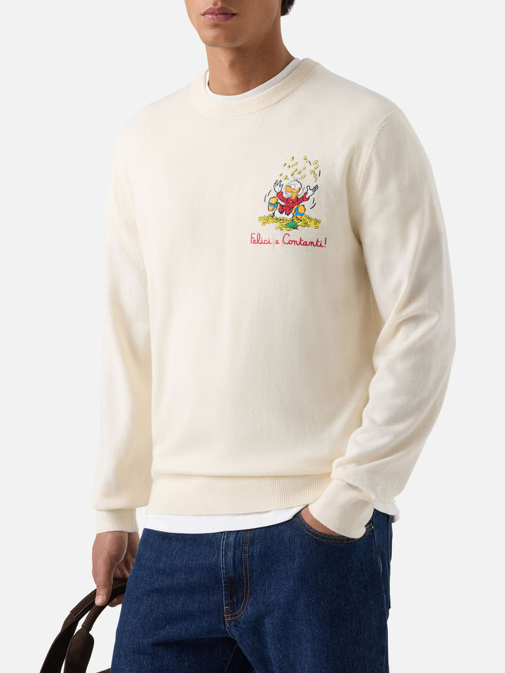 Off white Heron Light wool and cashmere blend crewneck with Scrooge McDuck embroidery | Special edition