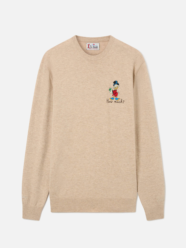 Beige Heron Light wool and cashmere blend crewneck with Scrooge McDuck embroidery | Special edition
