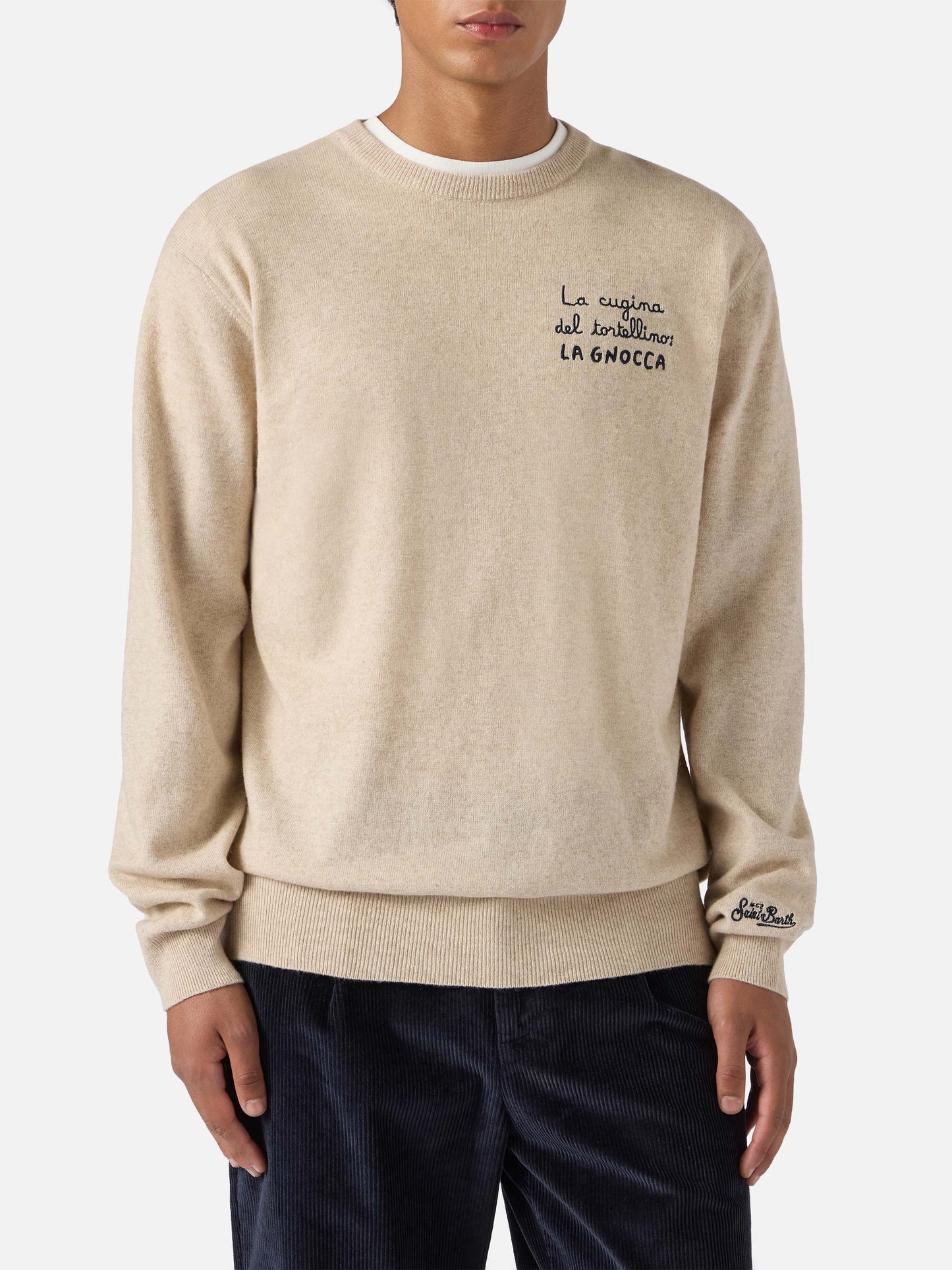 Maglione a girocollo Heron Light con ricamo La cugina del tortellino, la Gnocca! | VACANZE DI NATALE SPECIAL EDITION