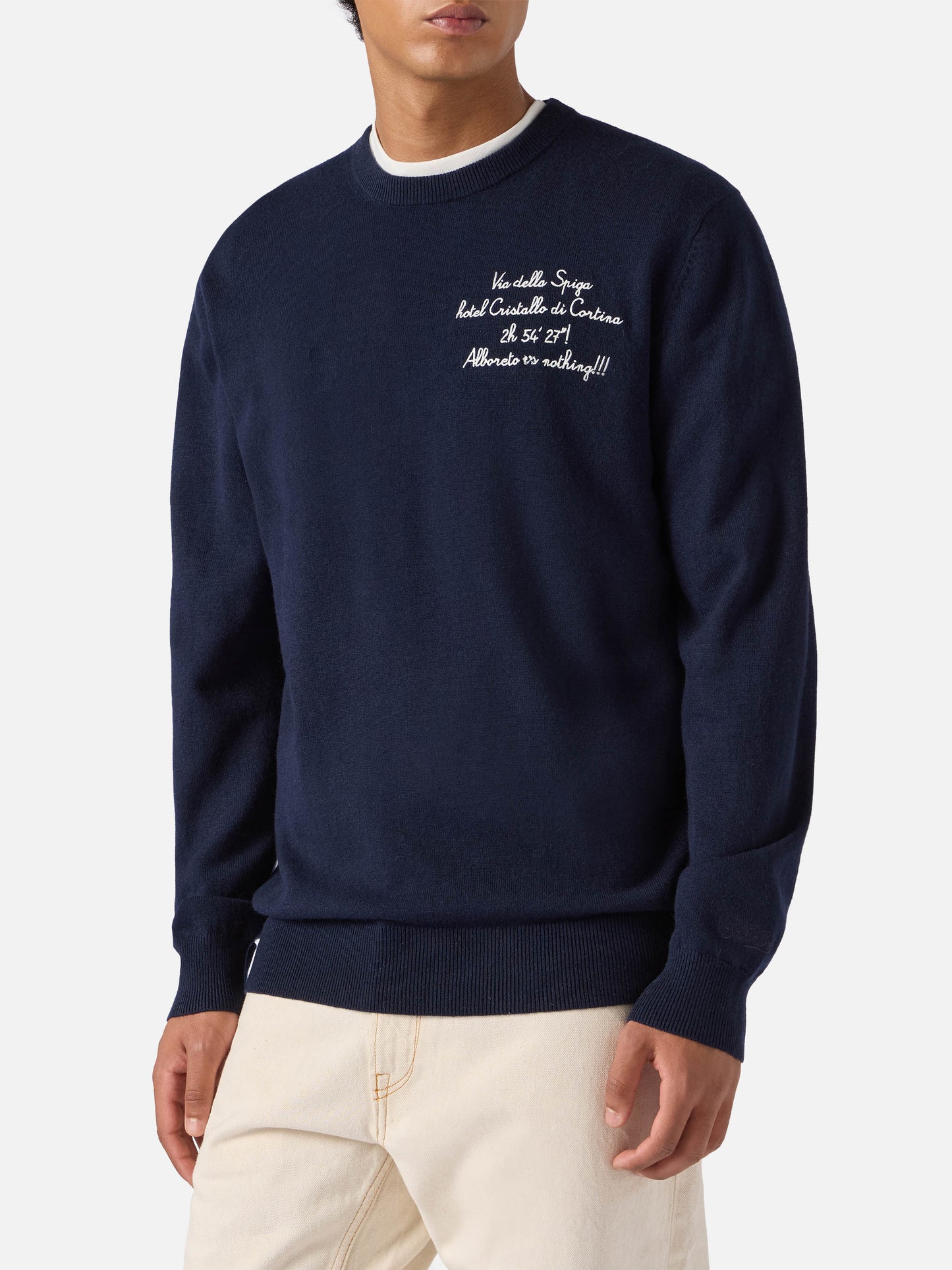 Crewneck sweater Heron Light with Via della Spiga… Alboreto is nothing! embroidery | VACANZE DI NATALE SPECIAL EDITION
