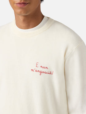 Crewneck sweater Heron Light with E nun m'angoscià embroidery | VACANZE DI NATALE SPECIAL EDITION