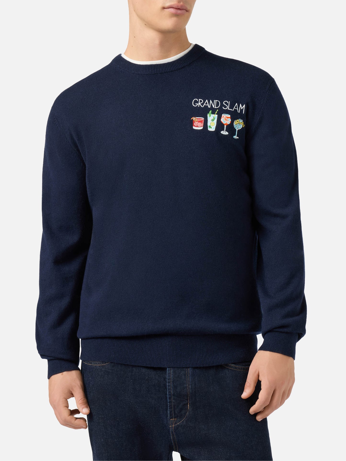 Rundhalspullover Heron Light mit Grand Slam-Stickerei