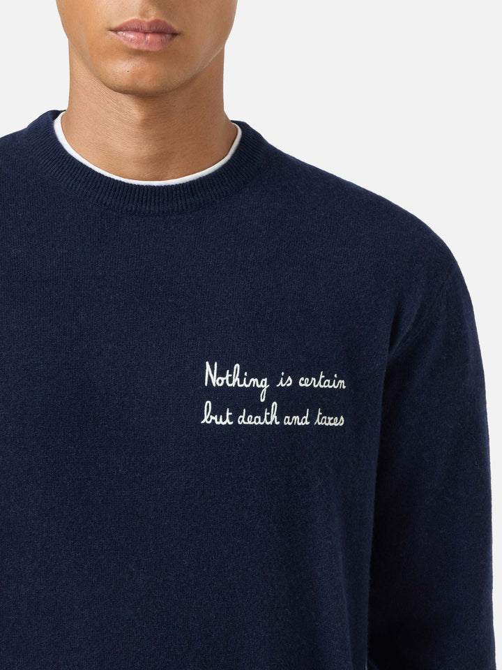 Heron Light crewneck knitwear in navy blue with embroidery