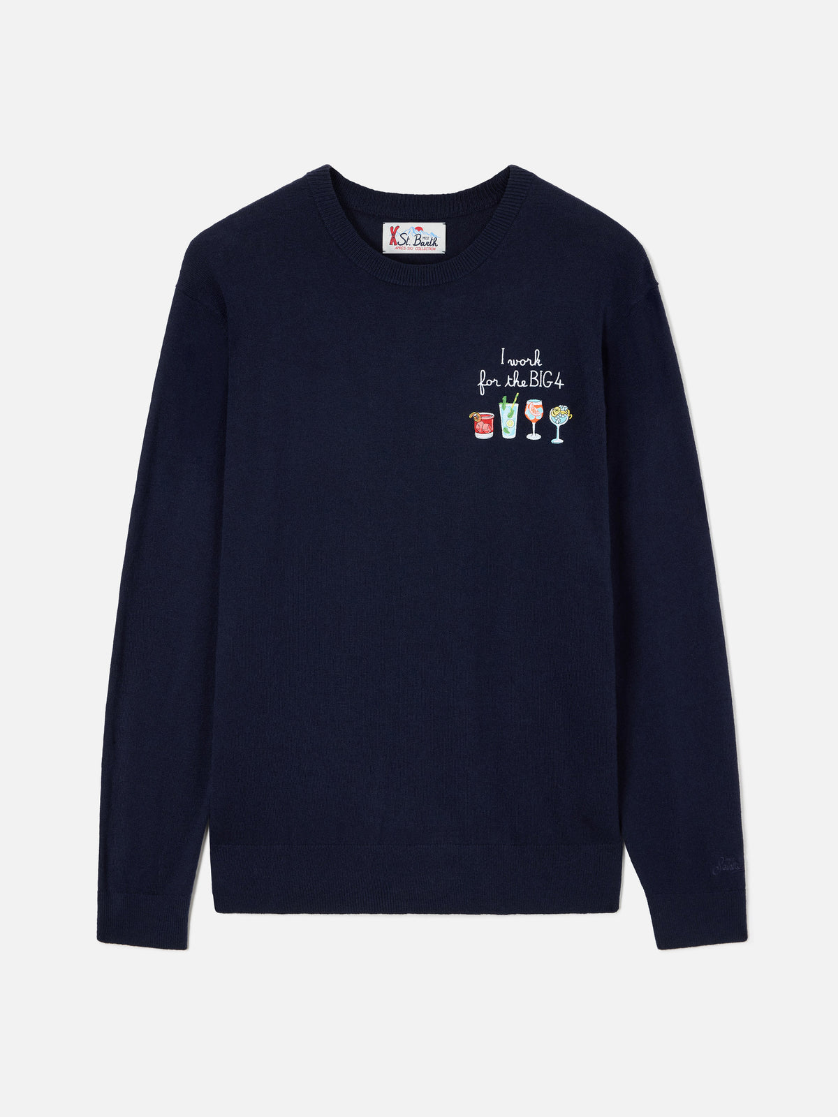 Navy blue Heron Light wool and cashmere blend crewneck with Big 4 embroidery