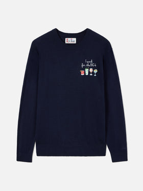 Navy blue Heron Light wool and cashmere blend crewneck with Big 4 embroidery