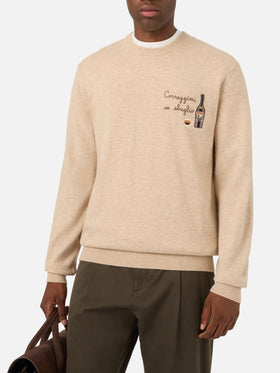 Jersey de cuello redondo Beige Heron en mezcla ligera de lana y cachemira con bordado Baileys | Special edition 