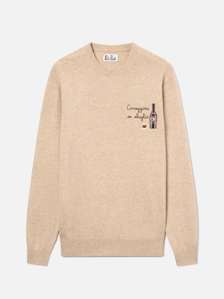 Maglia girocollo Heron Light beige in misto lana e cashmere con ricamo Baileys | Special edition