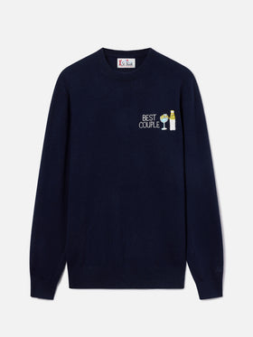 Jersey de punto con cuello redondo Heron Navy blue con bordado Best Couple | Special edition 