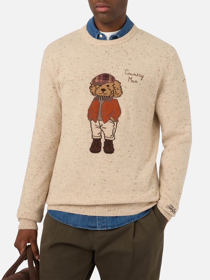 Grey Heron Donegal knit crewneck with poodle patch