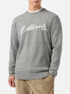 Heron Light sweater in grey 100% CASHMERE with St. Moritz intarsia | ST. MORITZ TOP OF THE WORLD
