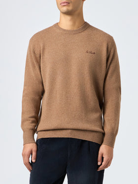 Man crewneck camel lambswool sweater with St. Barth embroidery - MC2 Saint Barth