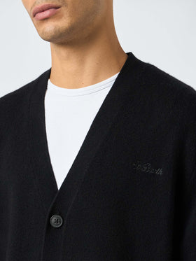 Maglione cardigan nero in misto cashmere da uomo Herrison