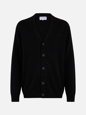 Maglione cardigan nero in misto cashmere da uomo Herrison