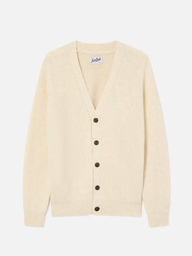 Beige Herrison Strickjacke aus gerippter Wolle 