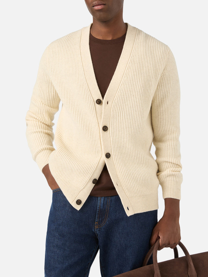 Cardigan côtelé en laine Herrison beige 