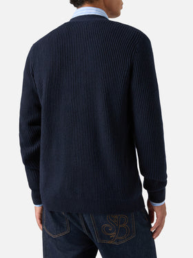 Cardigan Herrison blu navy in lana a costine