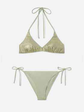 Bikini Hespera Virgo verde menta con acabado brillante y pedrería 