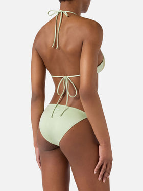Bikini Hespera Virgo verde menta con acabado brillante y pedrería 