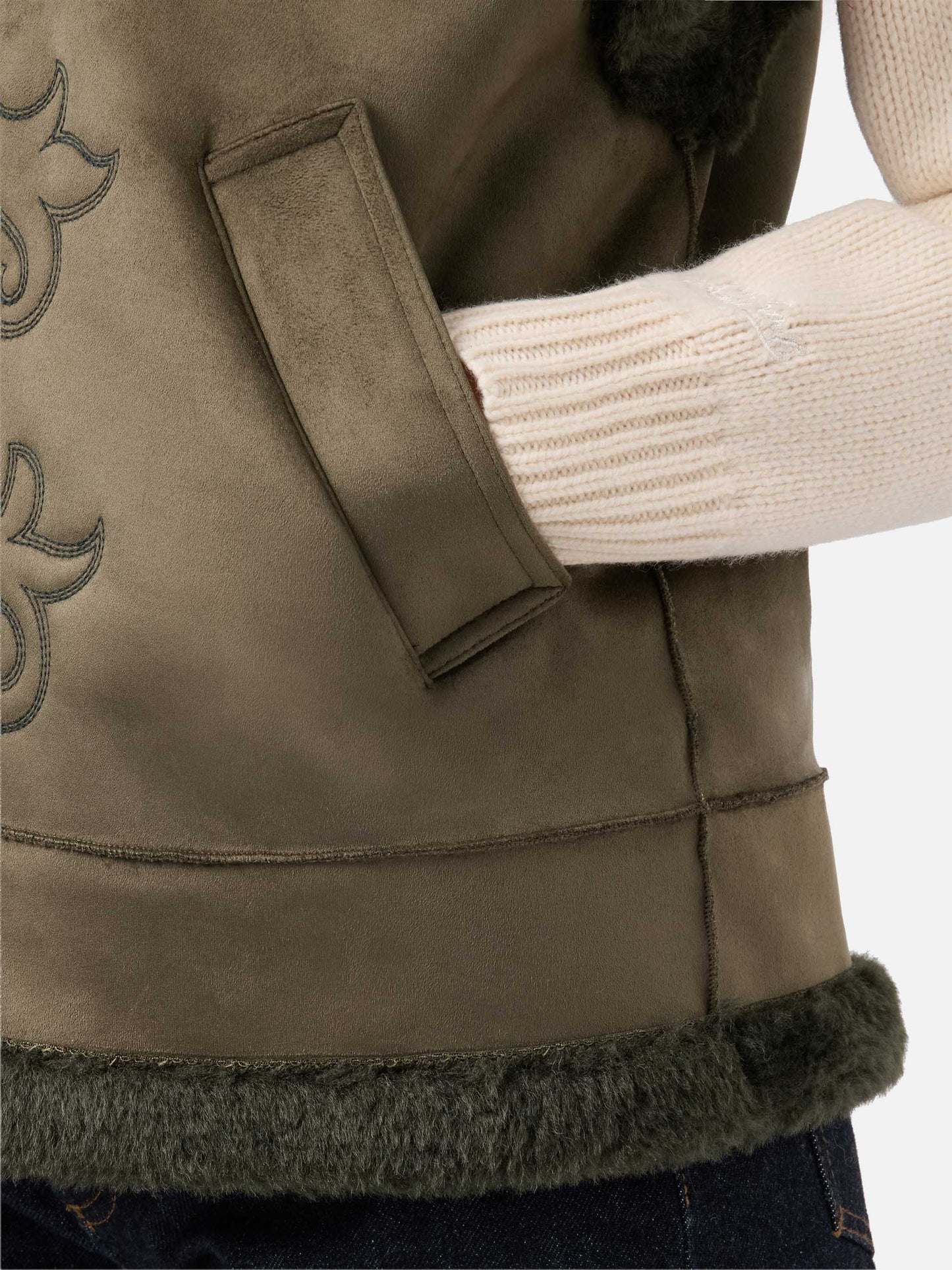 Gilet Hesketh in eco montone con ricamo texano