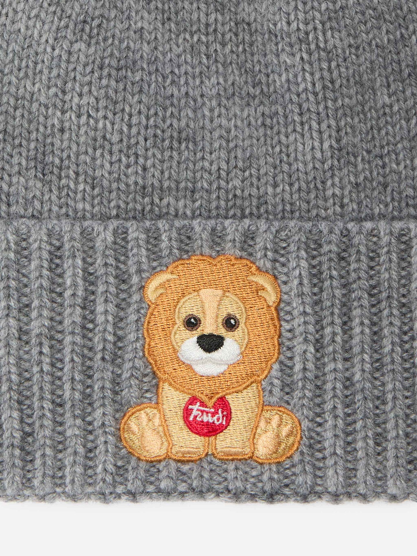 Berretto Holden in misto cashmere grigio con  ricamo Leone Trudi | TRUDI SPECIAL EDITION