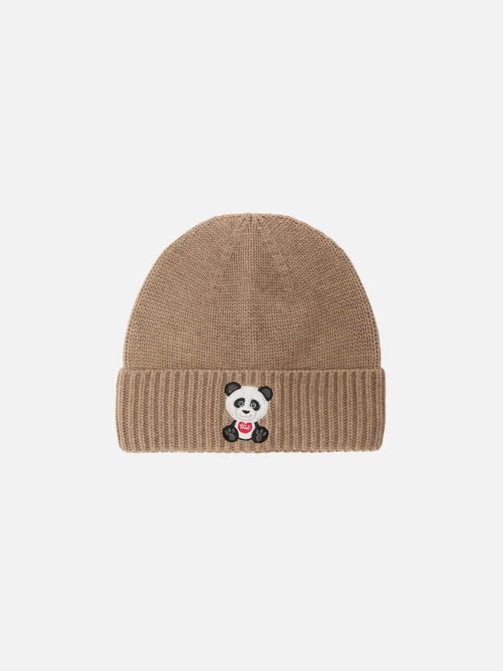 Holden cashmere-blend beanie in beige with Trudi Panda embroidery | TRUDI SPECIAL EDITION