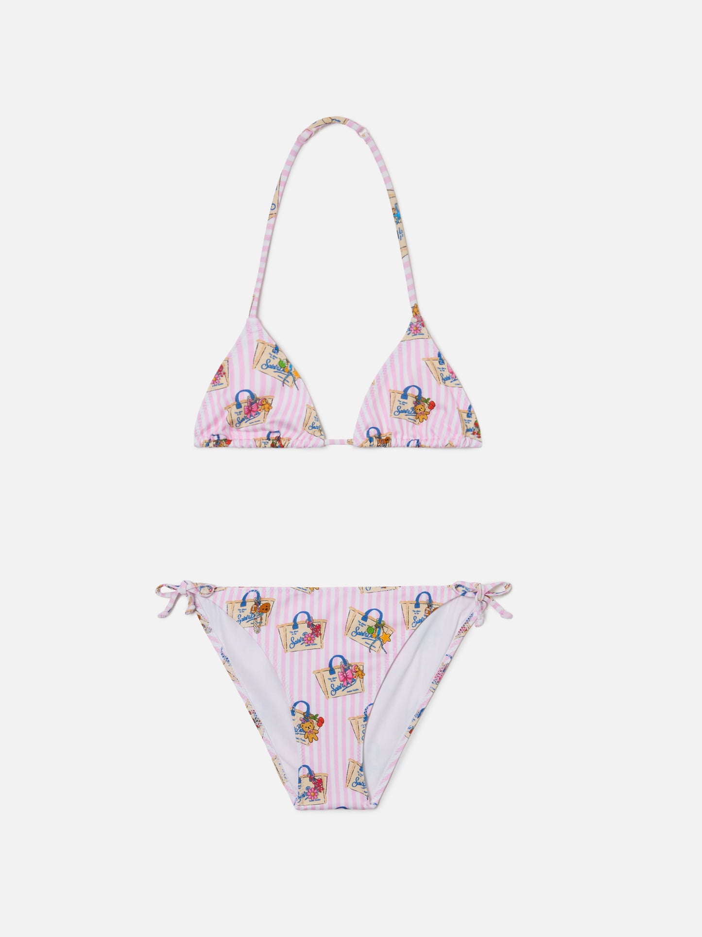 Holly white and pink striped funny print bikini