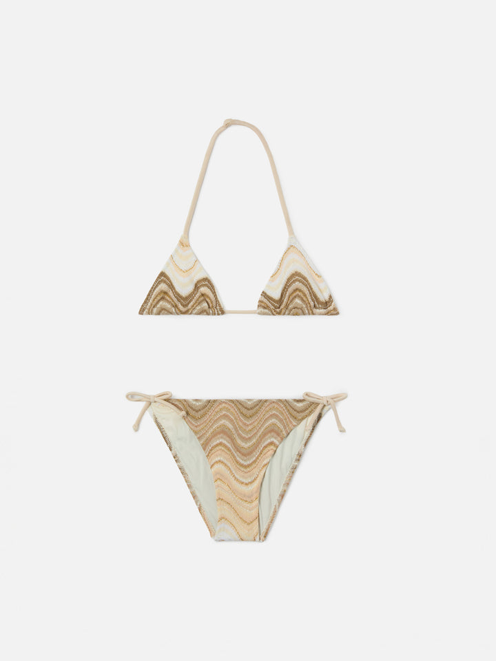 Bikini Holly in raschel con motivo onde nei toni dell’oro