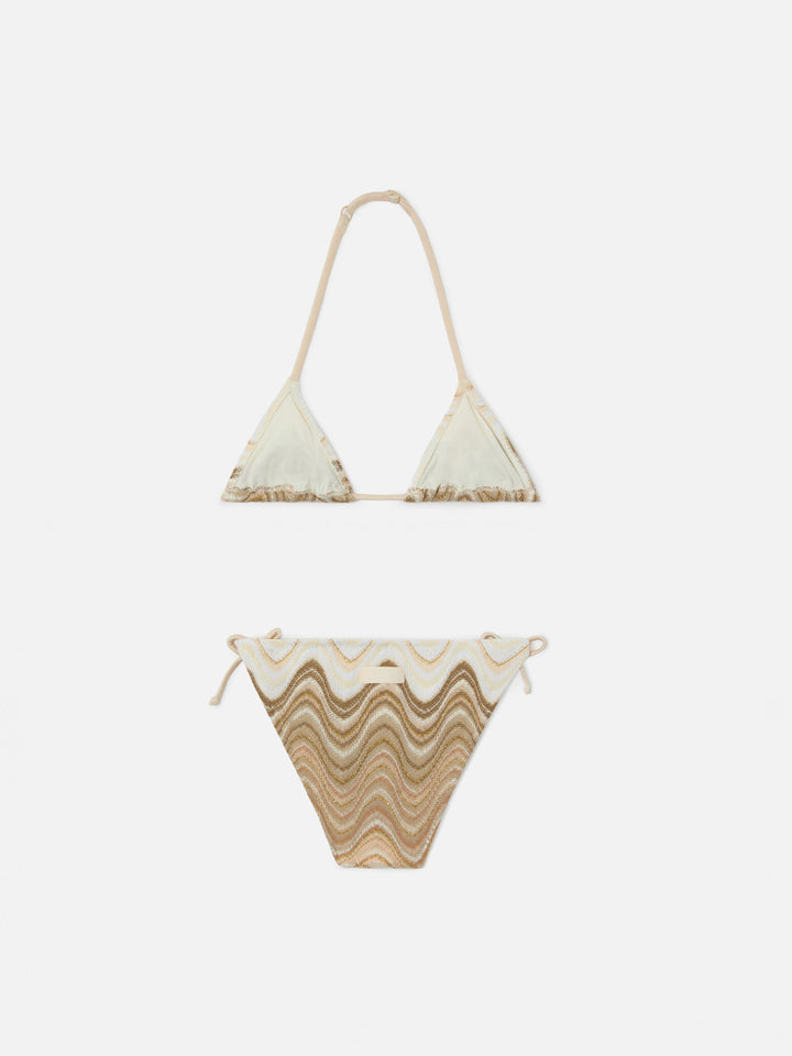 Bikini Holly in raschel con motivo onde nei toni dell’oro