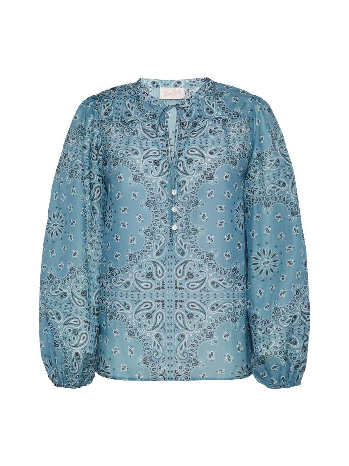 Harper blouse in lurex silk voile with bandana print