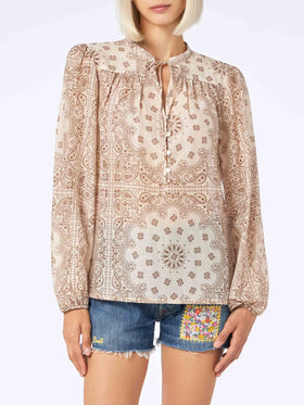 Woman silk voile blouse Harper with bandanna print - MC2 Saint Barth