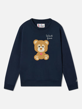 Sudadera Hutton azul marino blue en mezcla de algodón con parche de osito de peluche en esponja | Special edition 