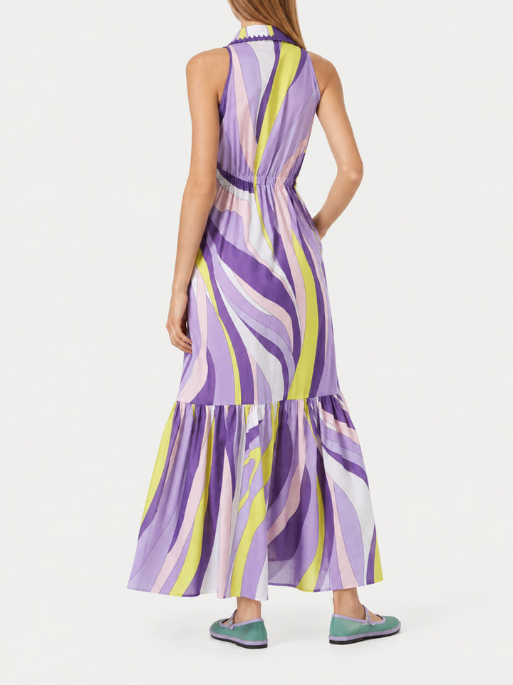 Ida cotton long dress with wave print