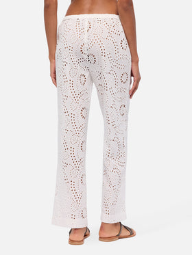 Pantaloni in Sangallo di cotone bianco Inez
