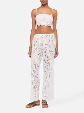 Pantaloni in Sangallo di cotone bianco Inez