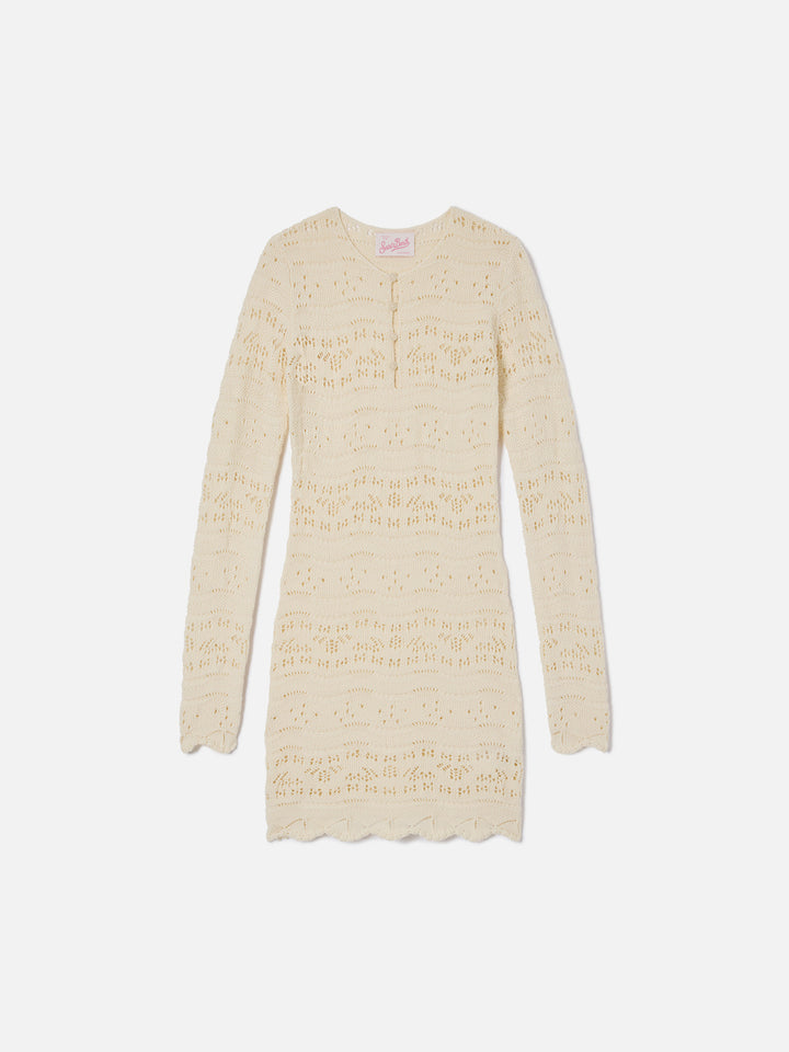 Abito Ilany in maglia di cotone traforata bianco