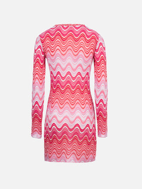 Woman raschel knit pink short dress Imany - MC2 Saint Barth